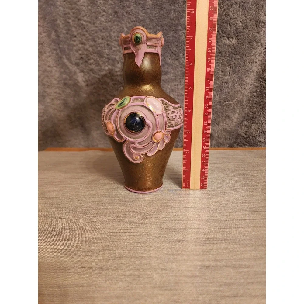 Schafer & Vater German‎ Multi - Colored Jeweled Iridescent Pottery Vase 7.25